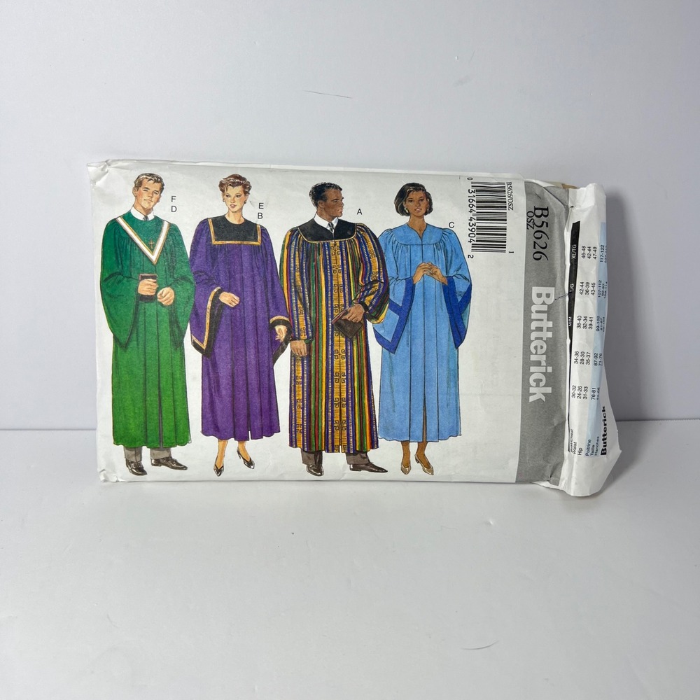Butterick B5626 Unisex Robe Pattern XS-XL Choir Graduation Gown Vestment DIY